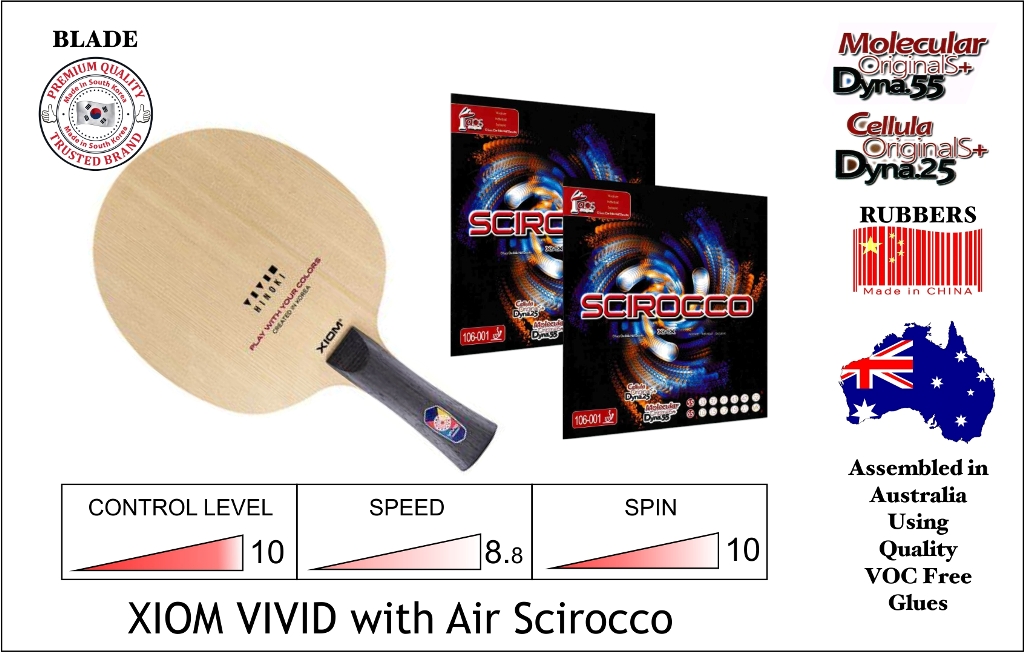 Xiom Vivid Combo with Air Scirocco Rubbers