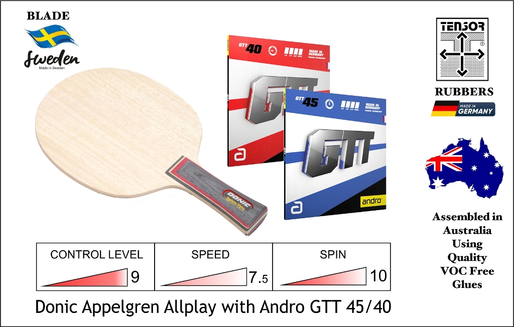 Donic Appelgren R2P GTT 40/45 Combo, Free Ship Aust Wide.