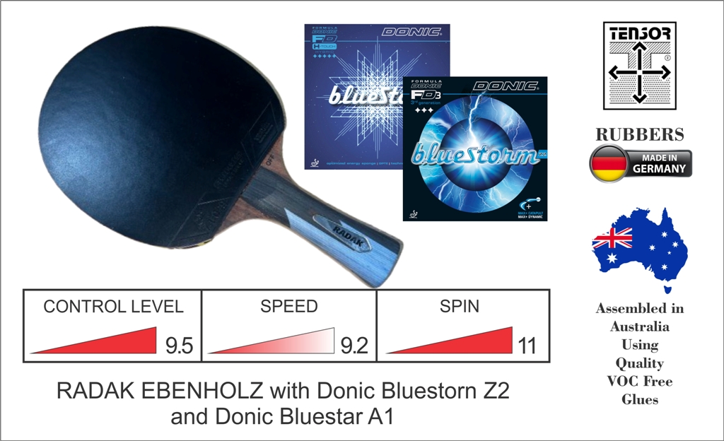 RADAK Ebenholz Carbon Ready To Play Donic Bluestorm Z2, Bluestar A1