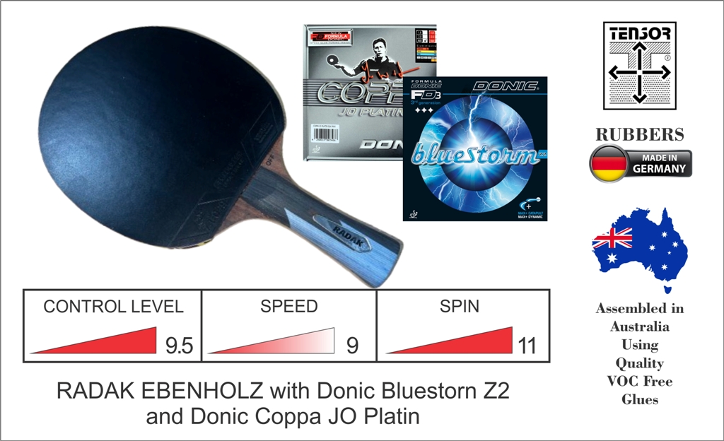 RADAK Ebenholz Carbon Ready To Play Donic Bluestorm Z2, JO Platin