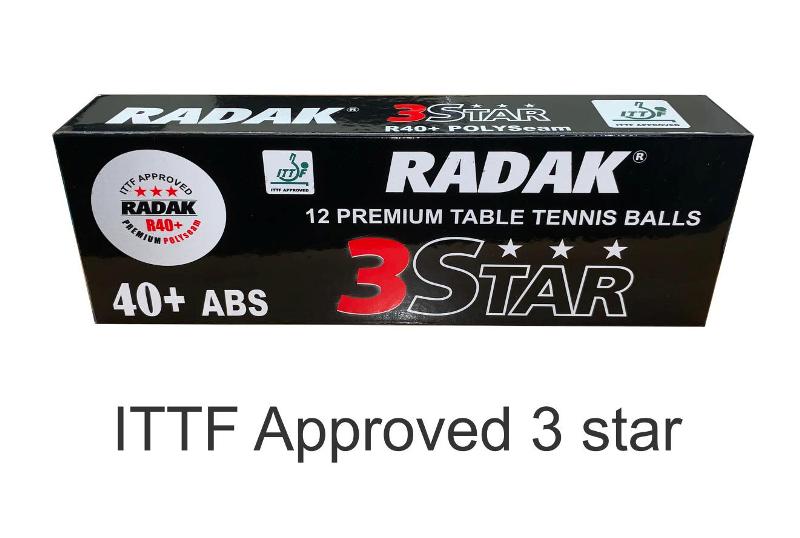 AAA Radak Polyseam R40+ 3 star Table Tennis Balls Pk 12 ITTF Approved