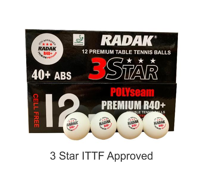 AAA Radak Polyseam R40+ 3 star Table Tennis Balls Pk 48 ITTF Approved