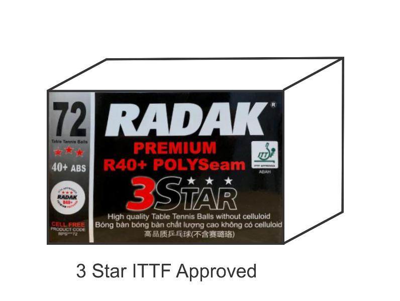 AAA Radak Polyseam R40+ 3 star Table Tennis Balls Pk 72 ITTF Approved